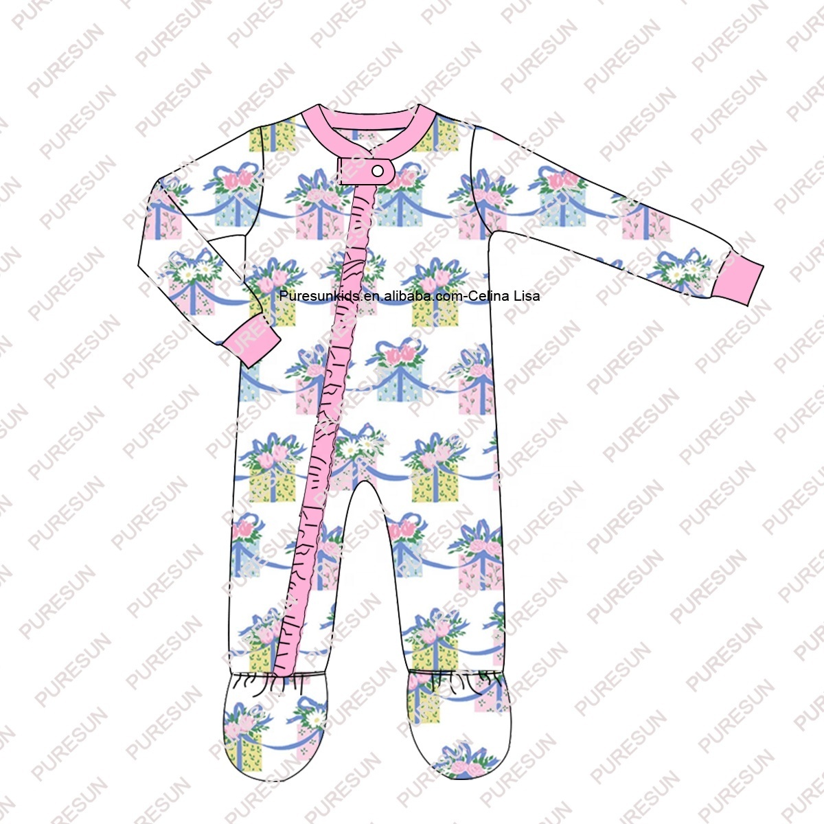 100% bamboo cotton  baby cloth newborn birthday gift print pajamas soft footed baby girl romper for 0-3 years old