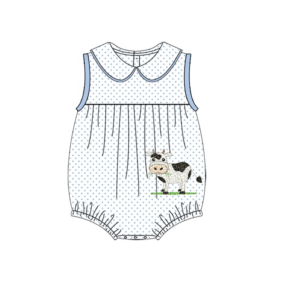 Puresun custom kids clothes children clothing wholesale farm cow french knot cotton baby girl clothing bloomer set