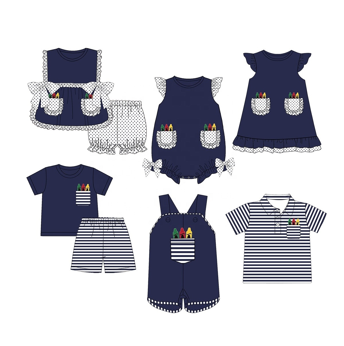 wholesale smocked children clothing back to school baby girl outfit with apple tractor appliques