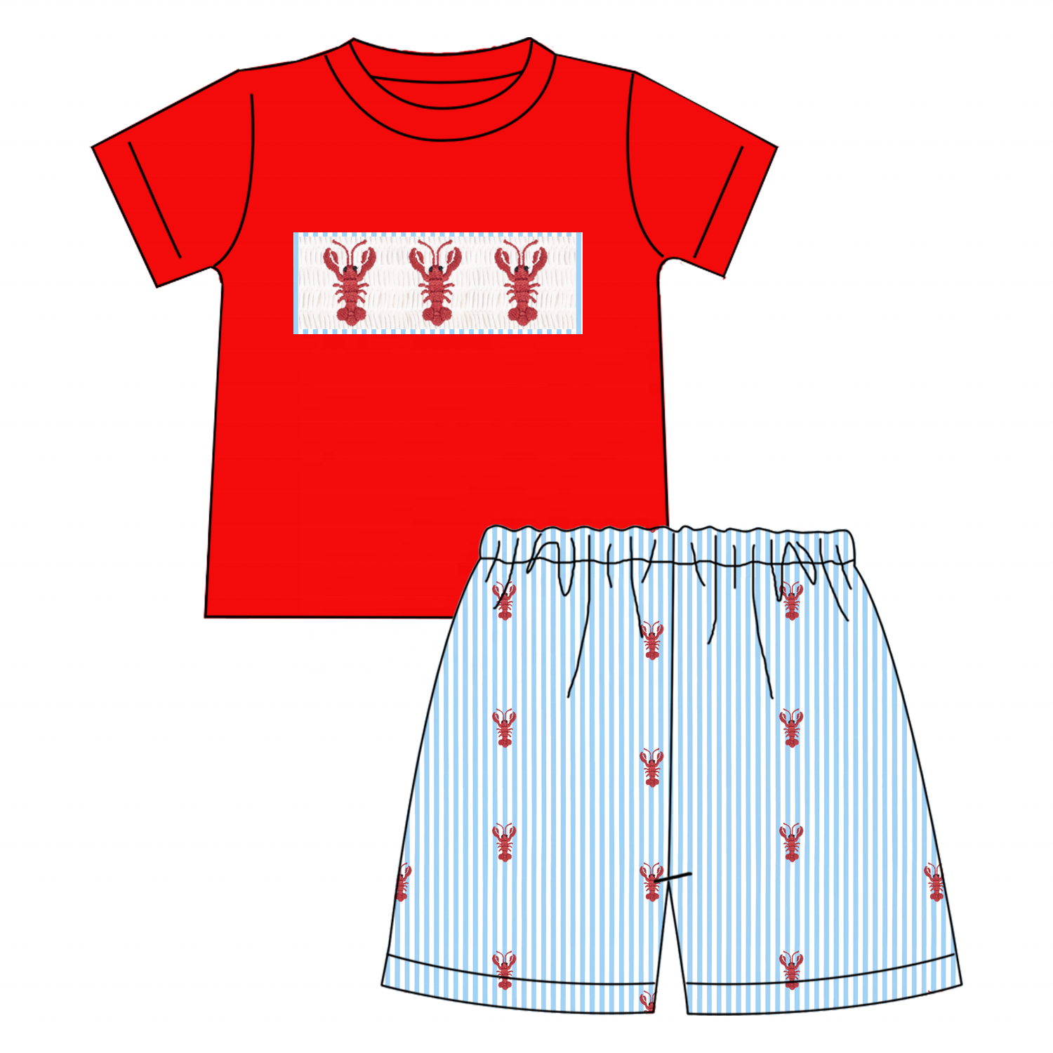 Puresun custom designs smocked children clothing summer kids wear crawfish embroidery baby cotton dress