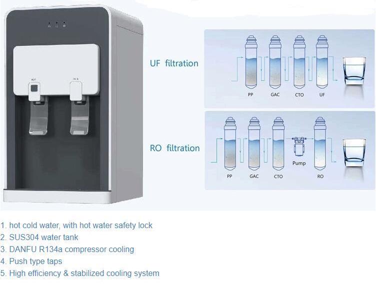 hot and cold tankless elegant three taps water dispenser