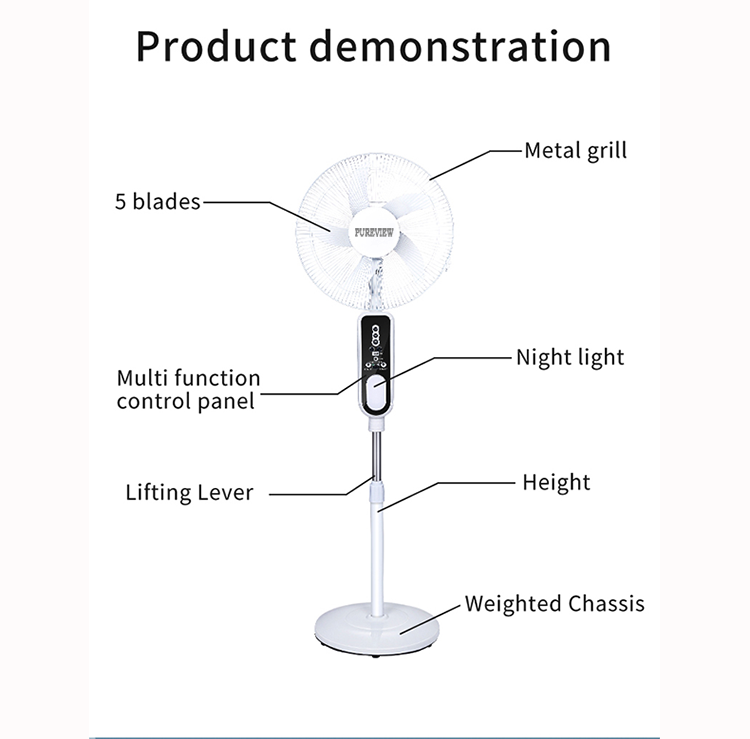 Spot Wholesale 18 inch powered electric stand fan brushless motor with extra bulb fan Power bank solar rechargeable fan