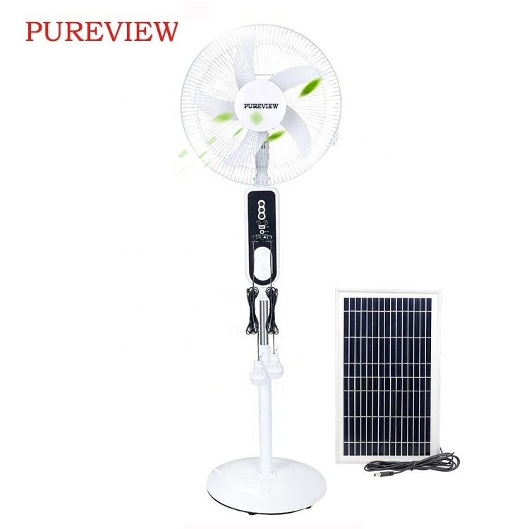 Spot Wholesale 18 inch powered electric stand fan brushless motor with extra bulb fan Power bank solar rechargeable fan