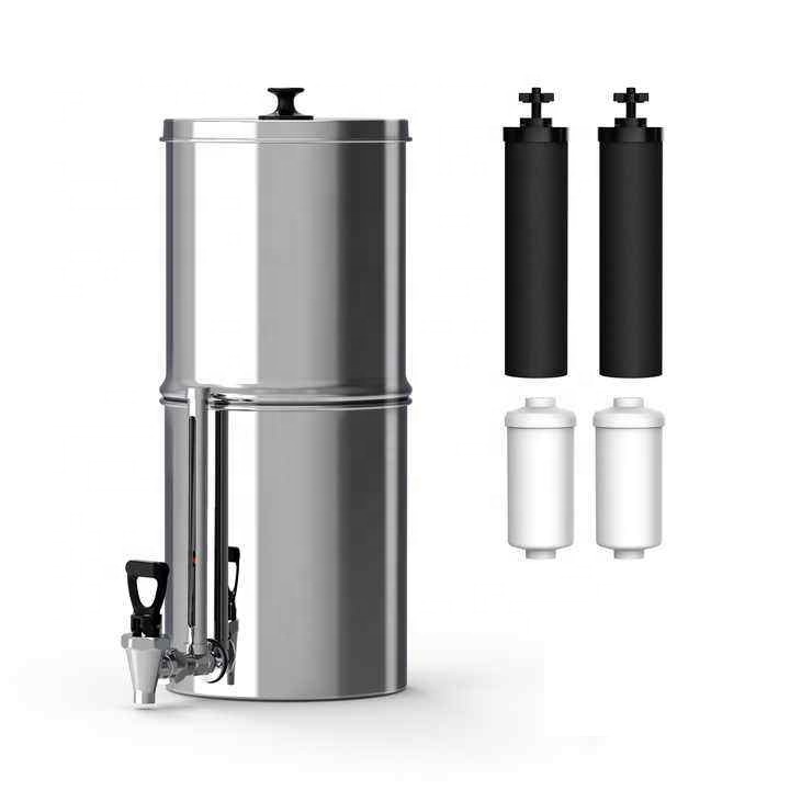 Outdoor Stainless Steel Travel Gravity Purification Water Filter System with Carbon Filters and Fluoride Filters