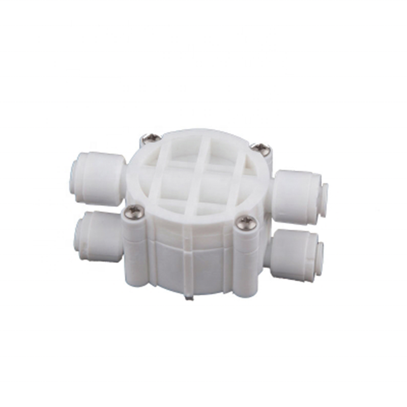 1/4 Inch Push Fit 4 Way Automatic Shut-Off Valve with Quick-Connect Fittings for Water Purifier Reverse Osmosis System