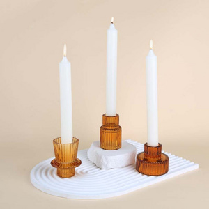 Home Decorations 2 In 1 Amber Color Glass Candle Holders Candlestick Holder For Tea Light Taper Pillar Candle