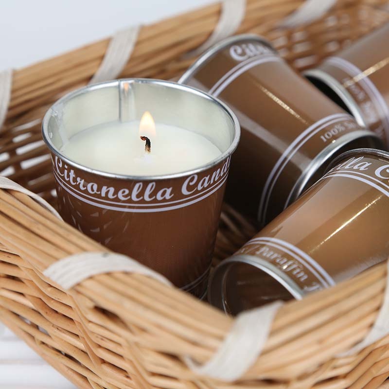 Private Label Mini Metal Bucket Outdoor Plant Essential Oil Cotton Wick Citronella Candles Scented Candles Set