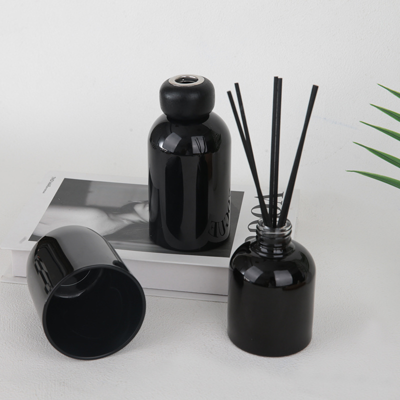 120ML 250ML DIY Container Aromatherapy Accessories Gloss Black Fragrance Glass Diffuser Bottles And Candle Empty Jar Vase Set