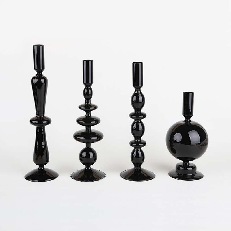 Nordic Candlestick Black 4Pcs Set Candle Stick Candle Holder Glass Candle Holders For Table Centerpiece