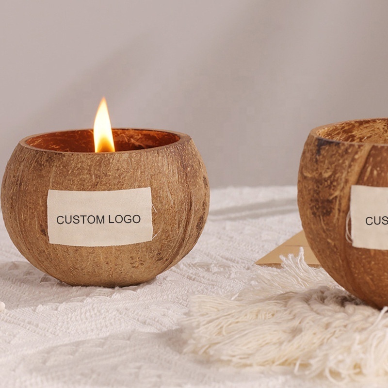 Natural Coconut Shell Candle Shaped Aromatherapy Bedroom Fragrance Soy Wax Bowl Shape Scented Candle For Home Decoration Gift