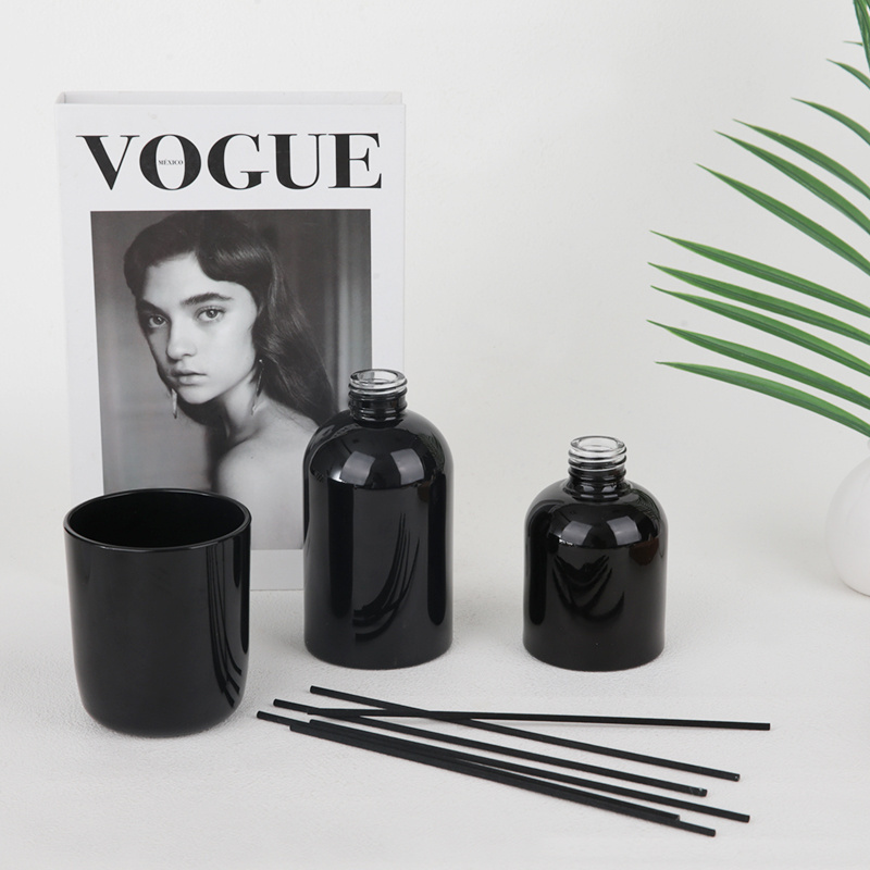 120ML 250ML DIY Container Aromatherapy Accessories Gloss Black Fragrance Glass Diffuser Bottles And Candle Empty Jar Vase Set