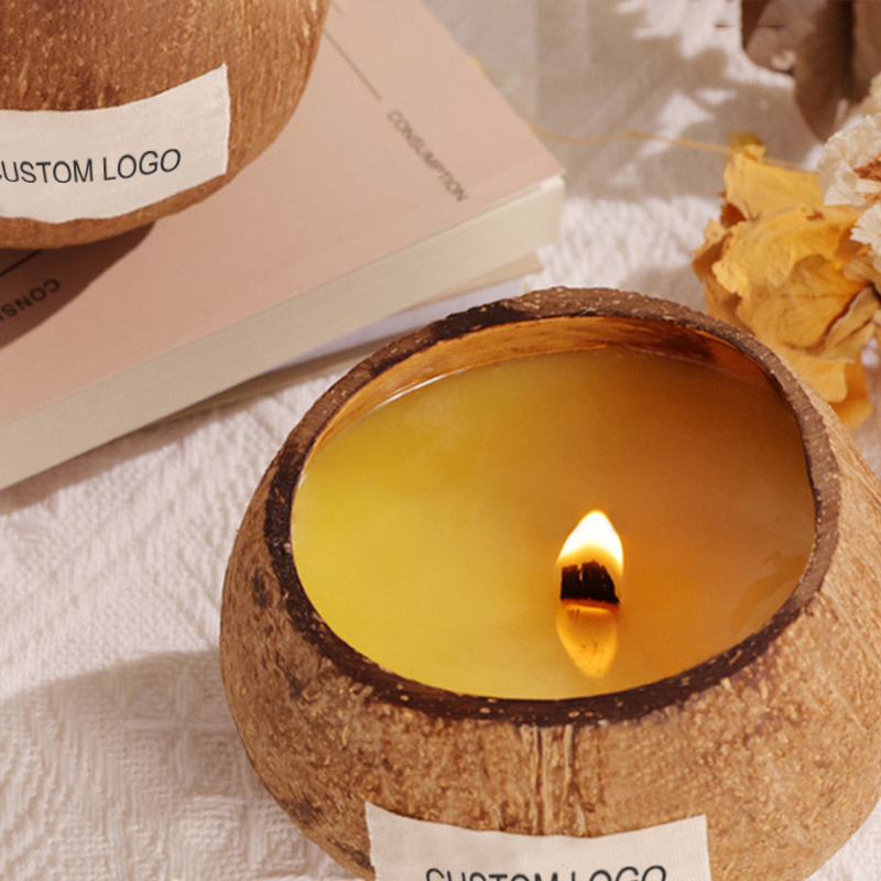 Natural Coconut Shell Candle Shaped Aromatherapy Bedroom Fragrance Soy Wax Bowl Shape Scented Candle For Home Decoration Gift