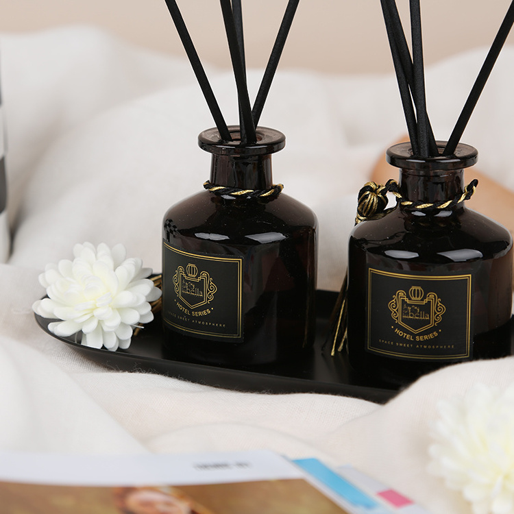 Air Fresher Black Glass Bottle With Tassels Hotel Aroma Fireless Essential Oil Fragrance Reed Diffuser For Home Use And Gift