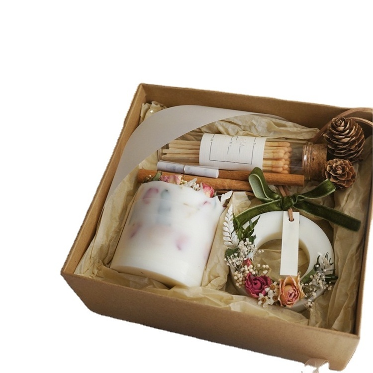 Luxury candle slice matchstick gift set candles scented aromatherapy dried flower handmade scented candle