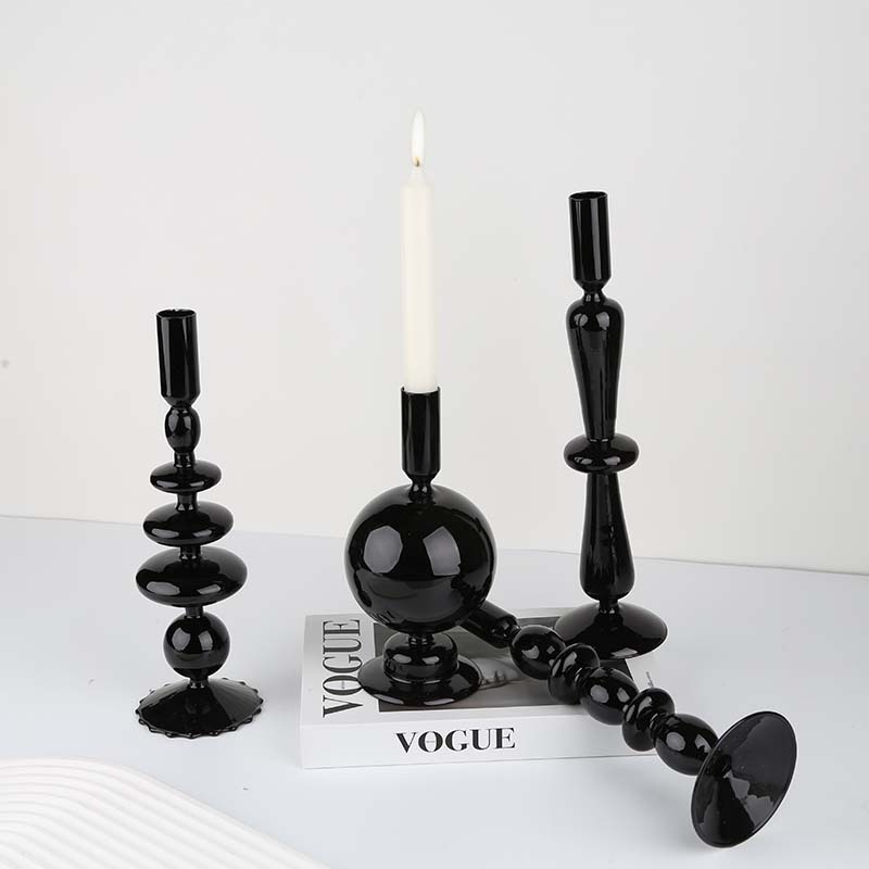 Nordic Candlestick Black 4Pcs Set Candle Stick Candle Holder Glass Candle Holders For Table Centerpiece