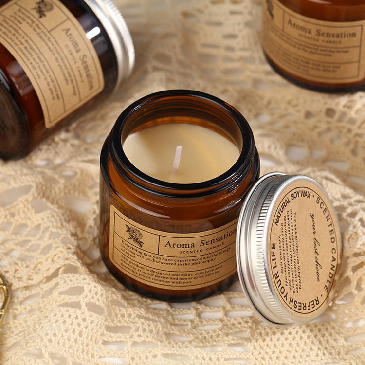 Dark brown jar nordic handmade plant wax scented candles smokeless fragrance glass candle