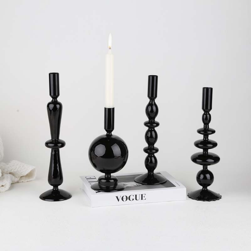 Nordic Candlestick Black 4Pcs Set Candle Stick Candle Holder Glass Candle Holders For Table Centerpiece