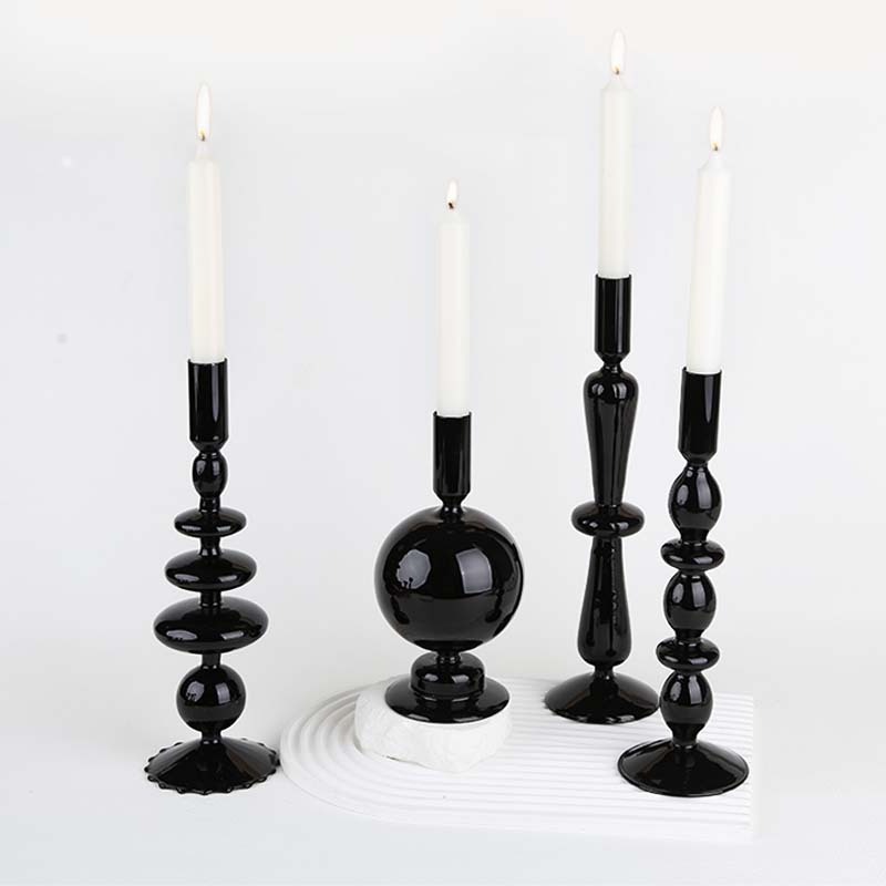 Nordic Candlestick Black 4Pcs Set Candle Stick Candle Holder Glass Candle Holders For Table Centerpiece