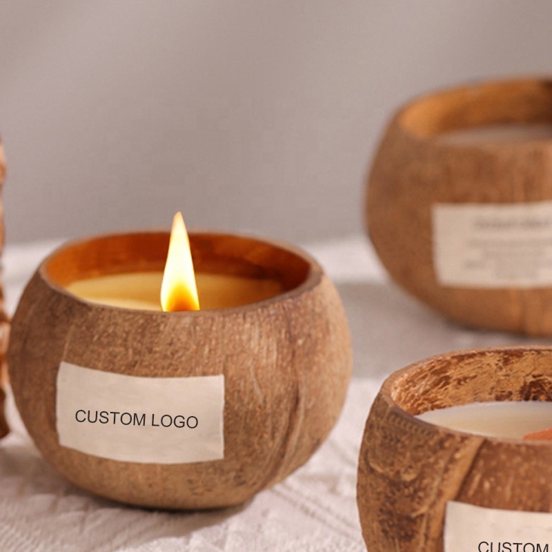 Natural Coconut Shell Candle Shaped Aromatherapy Bedroom Fragrance Soy Wax Bowl Shape Scented Candle For Home Decoration Gift