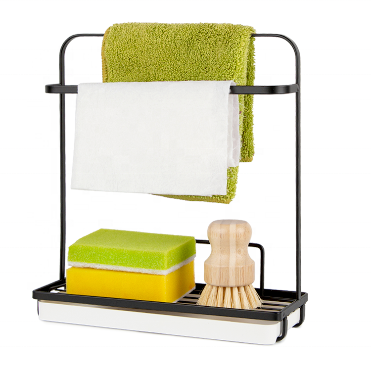 Gloway Kitchen Accessories Home Organizer 3 In 1 Iron Drain Tray Dishcloth Rack Kitchen Sink Caddy Organizer Sink Sponge Holder