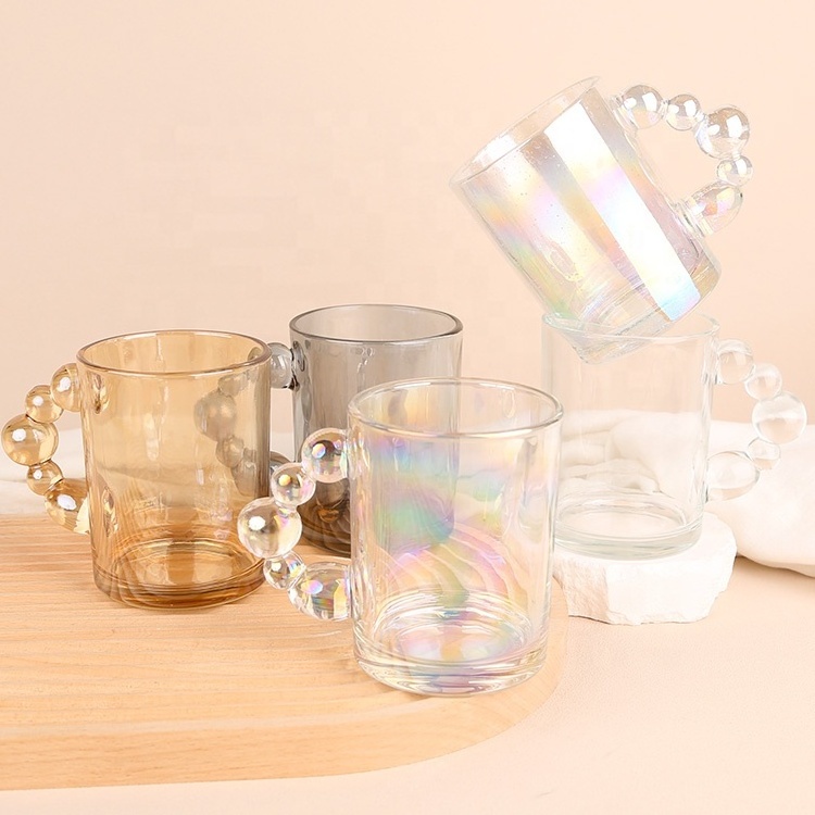 Gloway 350ml Heat-Resistant Creative Gourd Bead Rainbow Crystal Nordic Glass Cup Clear Glass Coffee Mug For Water Cocktail Milk