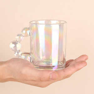 Gloway 350ml Heat-Resistant Creative Gourd Bead Rainbow Crystal Nordic Glass Cup Clear Glass Coffee Mug For Water Cocktail Milk