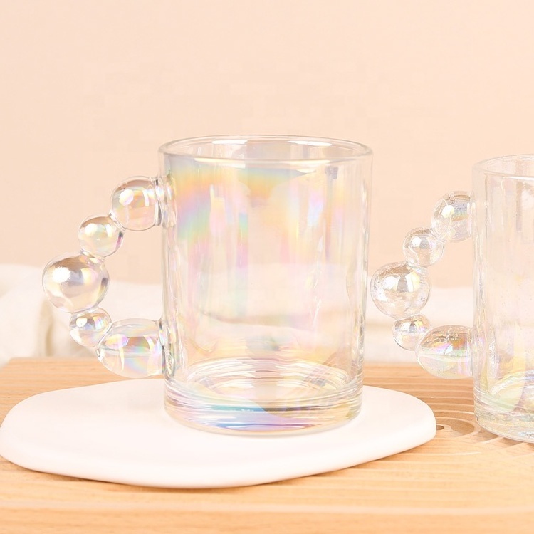 Gloway 350ml Heat-Resistant Creative Gourd Bead Rainbow Crystal Nordic Glass Cup Clear Glass Coffee Mug For Water Cocktail Milk