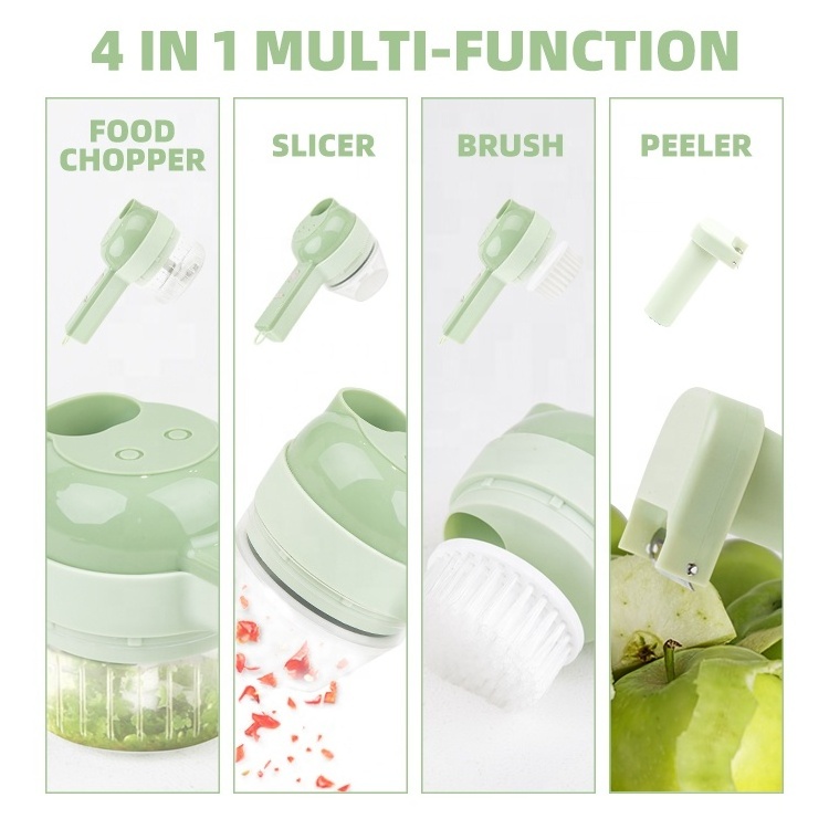 Gloway 4-In-1 Mincer Slicer Cordless Chopper Food Cutter Peeler Set Handheld Vegetable Electric Food Chopper With Cleaning Brush