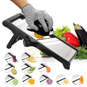 Gloway Kitchen Gadget Potato Cutter Handheld Food Chopper Julienne Black Stainless Steel Adjustable Mandoline Vegetable Slicer