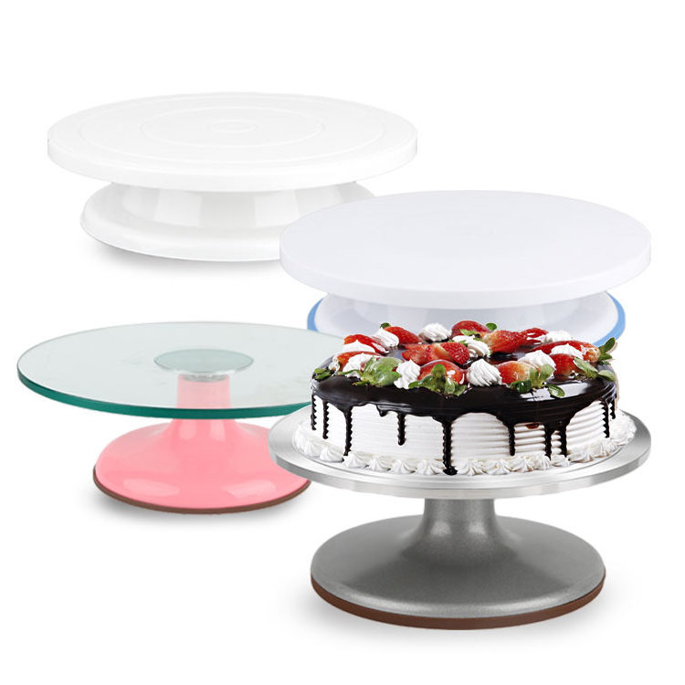 Cake Decorating Baking Tools Displaying Stand Rotated 12 Inch Plastic Aluminum Glass Cake Stand Cake Turntable