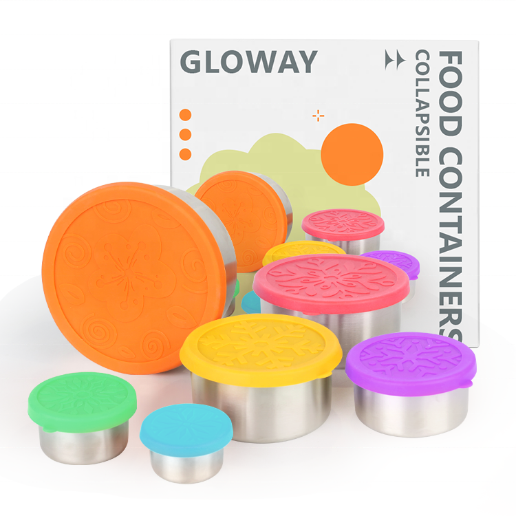 Gloway Manufacturer Oem Stackable Leakproof Mini Snack Containers Stainless Steel Food Container Lunch Box With Silicone Lids