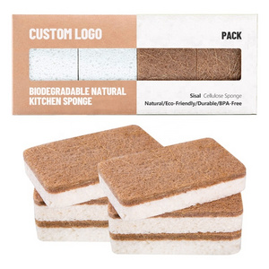 Gloway Eco Friendly Natural Wooden Cellulose Sponge Scrub Biodegradable Sisal Dish Washing Sponge For Kitchen Cleaning