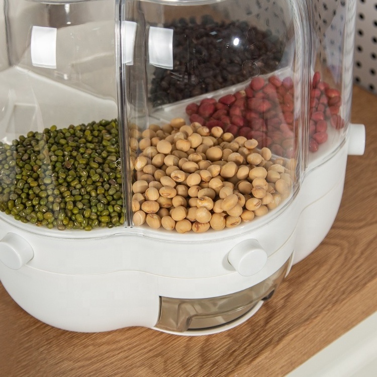 Gloway Oem 6 Compartment 360-Degree Grain Kitchen Food Storage Container Rotating Cereal Dry Food Dispenser For Beans Millet