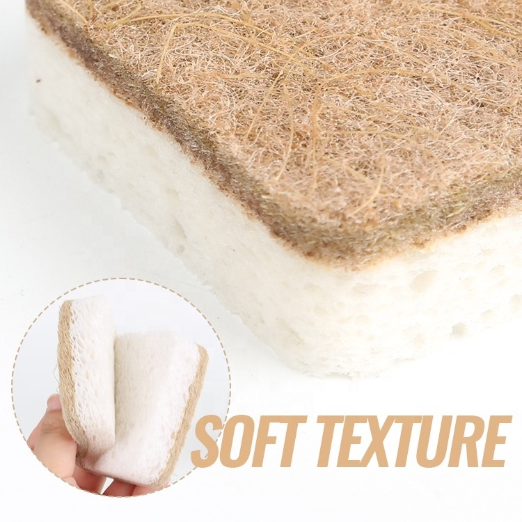 Gloway Eco Friendly Natural Wooden Cellulose Sponge Scrub Biodegradable Sisal Dish Washing Sponge For Kitchen Cleaning