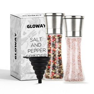 Gloway Kitchen Gadget Refillable Stainless Steel Glass Salt Spice Shaker Ajustable Coarse Mill Salt And Pepper Grinder W/ Funnel