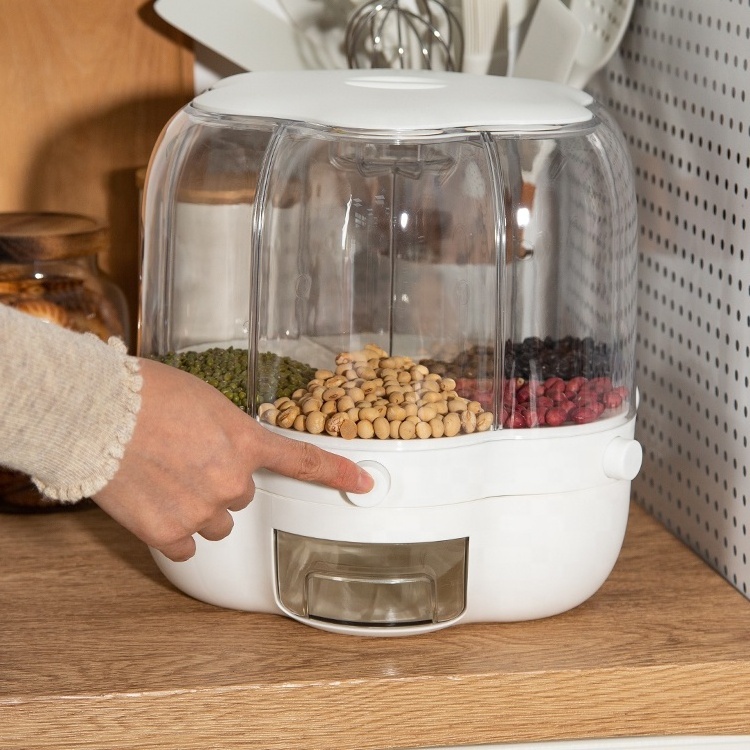 Gloway Oem 6 Compartment 360-Degree Grain Kitchen Food Storage Container Rotating Cereal Dry Food Dispenser For Beans Millet