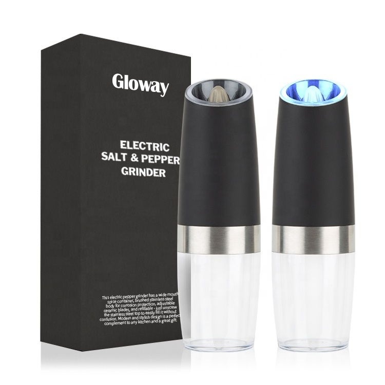 Gloway LED Blue Light Automatic Battery Powered Electric Pepper Mill Salt And Pepper Shakers Grinder With Adjustable Coarseness