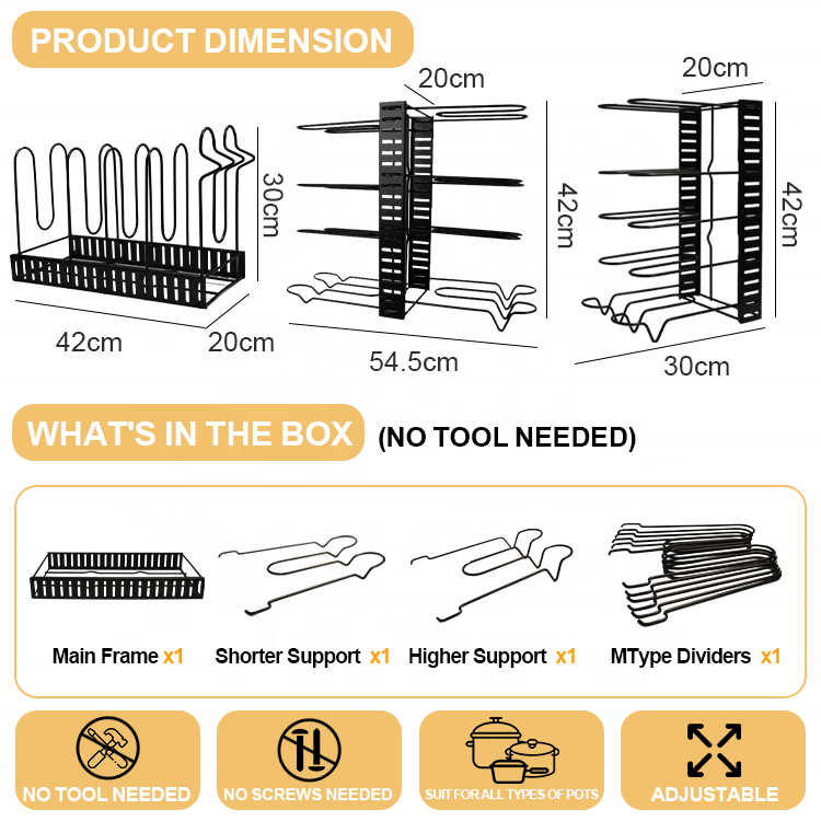 Gloway 8 Tiers Adjustable Pot Holder Storage Rack 3 DIY Methods Iron Kitchen Organizer Kitchen Pot And Pan Organizer For Cabinet