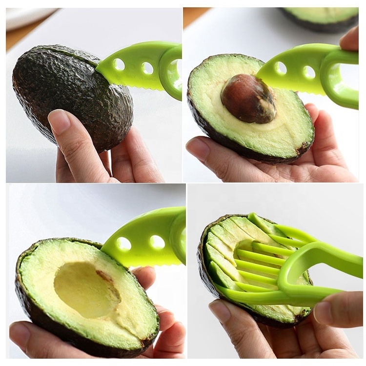 Gloway Manufacturer LOGO Green Plastic Avocado Knife Slicer Pitter Grip Handle 3-In-1 Avocado Slicer Cutter Tool Avocade Peeler