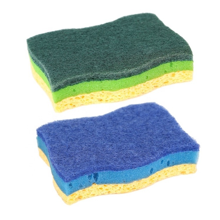 Gloway Classic Heavy Duty Scrub Kitchen Sponge 3 Layer Natural Cellulose Wood Pulp Sponge Scouring Pad Scour Cellulose Sponge