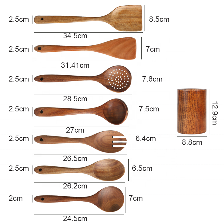 Gloway Manufacturer Quality Natural Teak Acacia Cookware Home Kitchen Accessories Cooking Wooden Utensil Kitchen Set