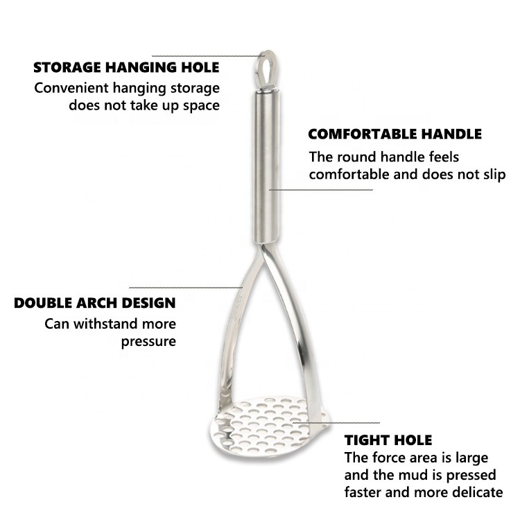 Gloway Kitchen Gadget Tools Rust-Resistant Heavy Duty Metal Mashing Utensil Stainless Steel Potato Masher For Avocado Beans