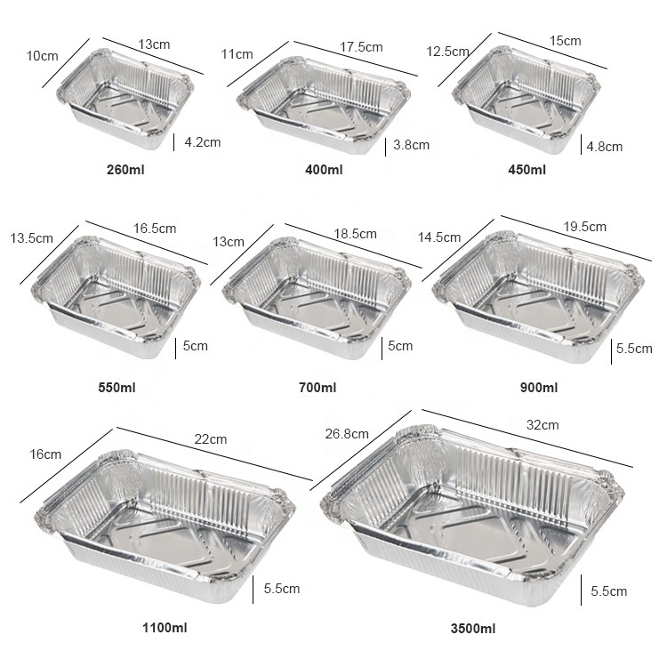 Gloway Manufacturer 8 Sizes Food To Go Disposable Container Deep Aluminum Foil Pans Food Containers For Roasting Cooking Heating