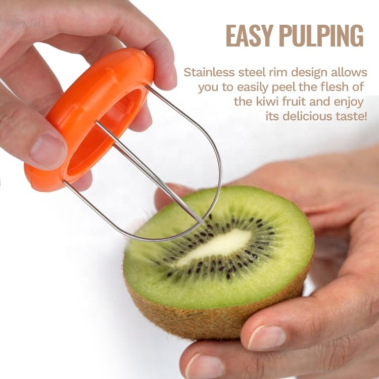 Gloway Kitchen Gadgets Tools 2-In-1 Easy-Grasp Stainless Steel Fruit Scoop Cutter Plastic Kiwi Slicer Knife Tool Kiwi Peeler