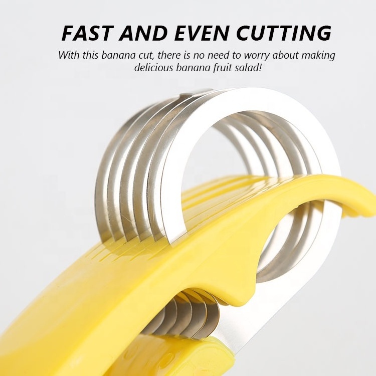 Gloway Manufacturer Kitchen Tools Plastic Stainless Steel Fruit and Vegetable Salad Peeler Cutter Hand-held Banana Slicer Cutter