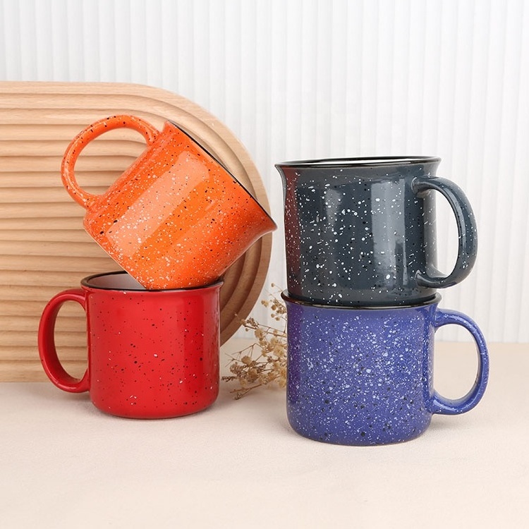 Gloway Custom Manufacturer Sample Provided Promo Items & Business 450ml Speckled Imitation Enamel Mug Cup Campfire Stoneware Mug