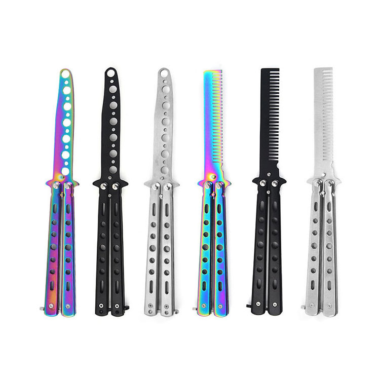 Wholesale Private Brand Training Foldable Comb Stainless Steel Pocket Folding Butterfly Knife Comb