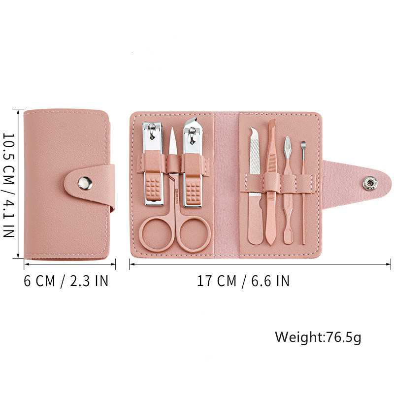 Nail Care Pu Bag Professional Nail Clipper Kit Set 7Pcs Stainless Steel Manicure Kit with Beauty Scissor Earpick Nail File