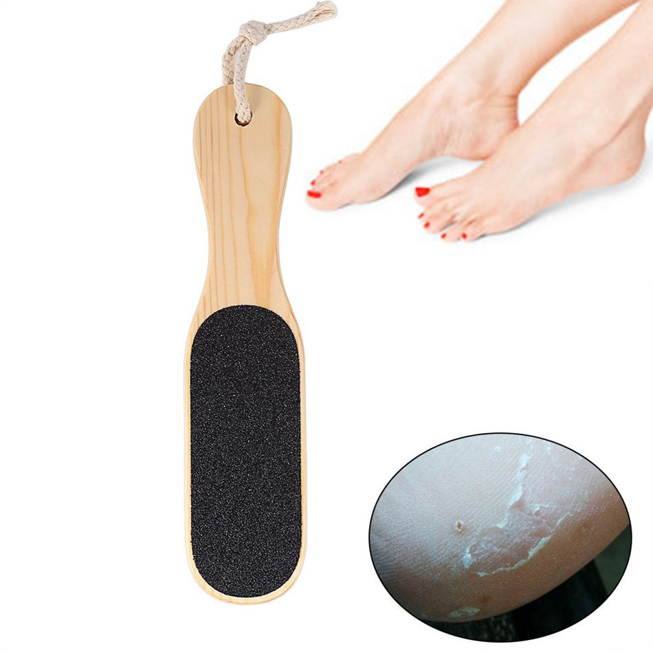 Gloway Pedicure Tool Double-Sided Wooden Pedicure Feet Scrubber Foot File Callus Remover With Wooden Handle