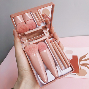 Gloway 5Pcs Custom Pink mini travel beauty brush set Cosmetic Tools Portable Makeup Brush Kit With Mirror